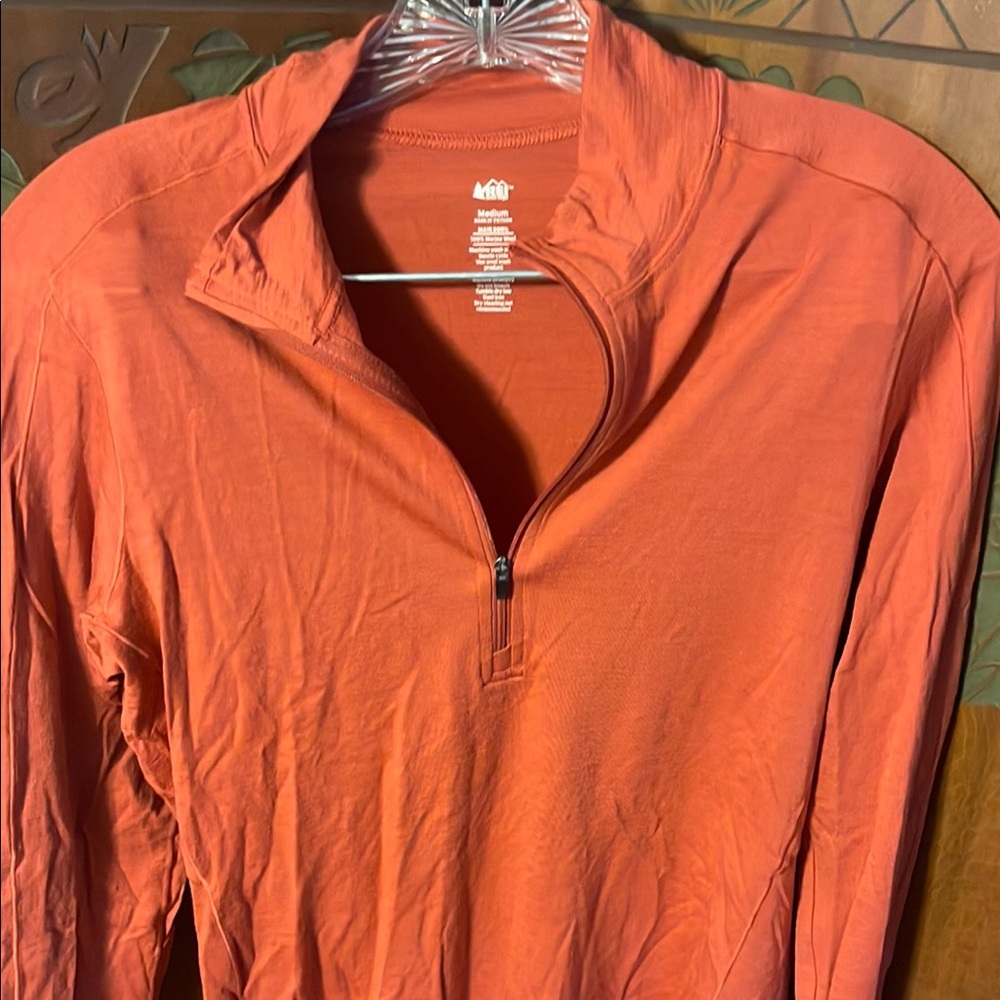 REI Orange Zippered Polo Long Sleeve Tee